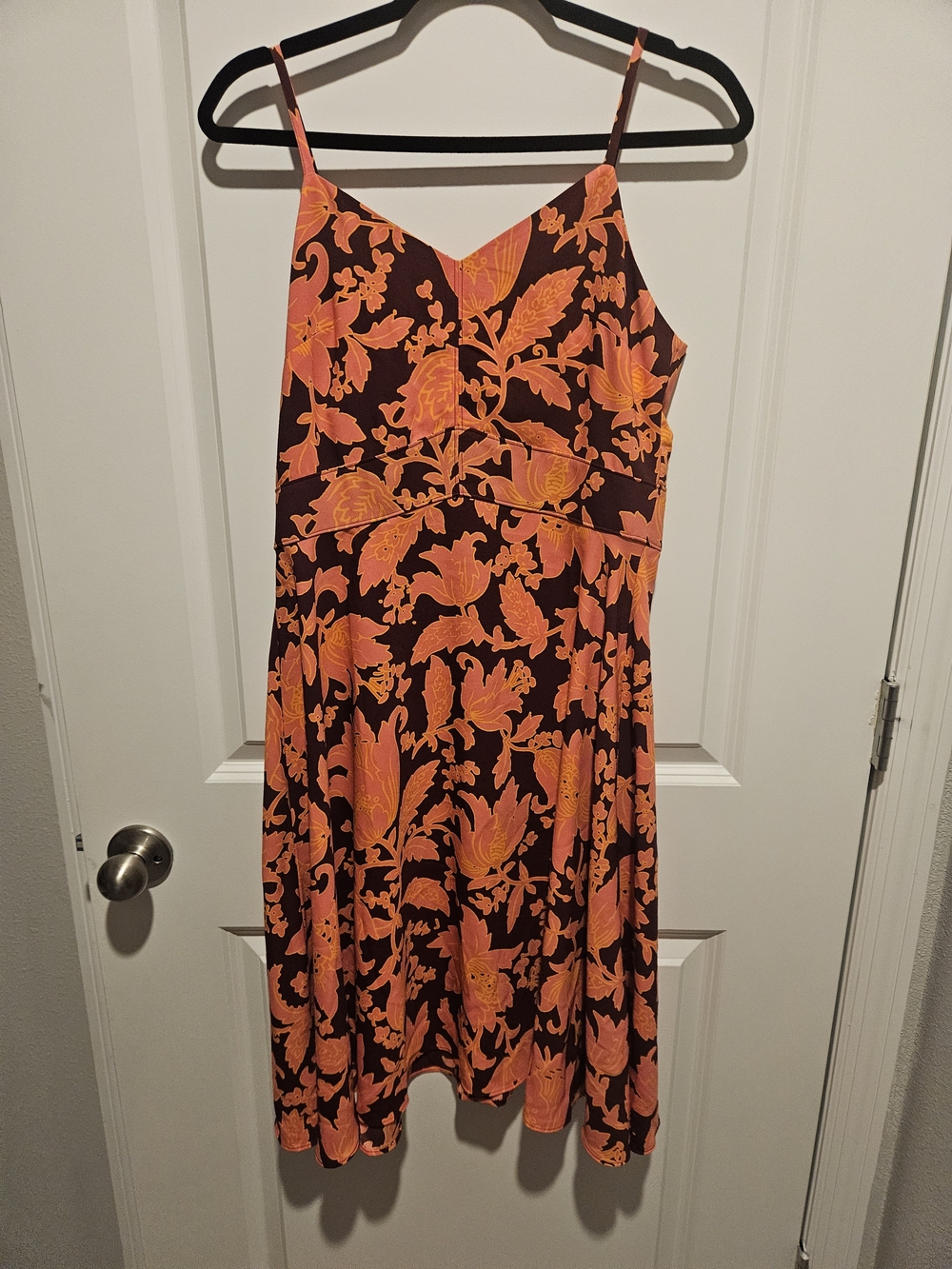 LOFT Burgundy Dress with Orange Floral Print